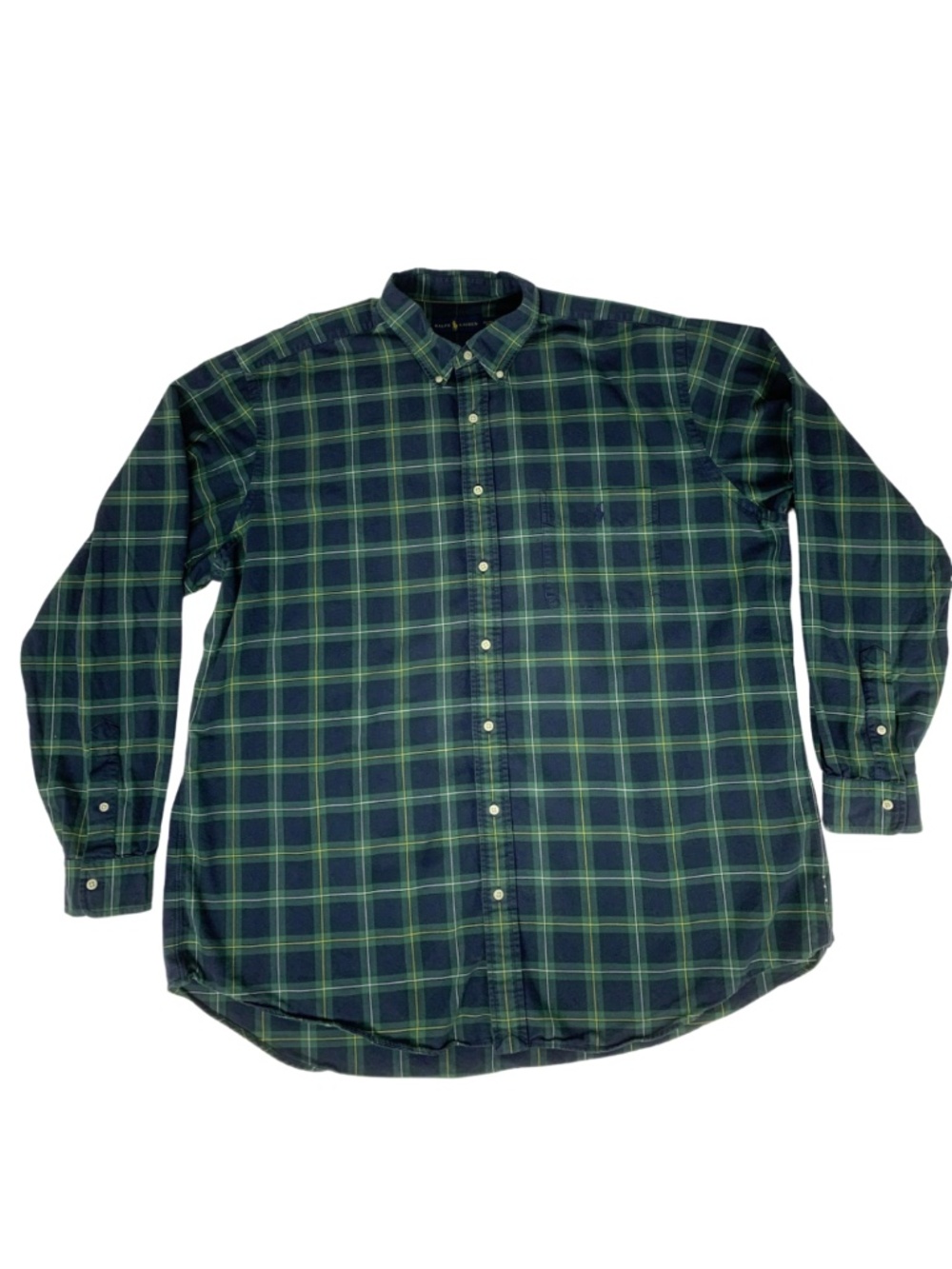 Ralph Lauren Men's Plaid Button Down Green Blue 2XLT Preppy Quiet Luxury